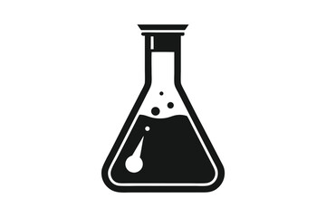 Black Silhouette of Conical Flask with Liquid, Bubbles, and Neck Design