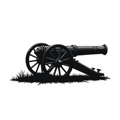Black silhouette of an antique cannon on grass artillery 16