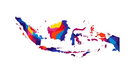 Colorful Geometric Map of Indonesia on White Background