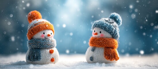 Two charming snowmen in winter scene (1)