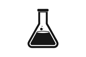Black Silhouette of Erlenmeyer Flask with Liquid and Bubbles Graphic Illustration