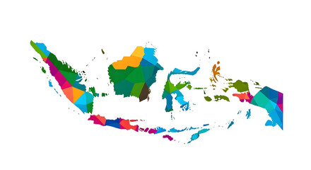 Colorful Geometric Map of Indonesia with Bright Shapes and Vibrant Colors