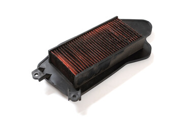 angle view motorcycle air filter on white background