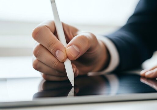 Close-up digital signature with stylus for secure contract execution