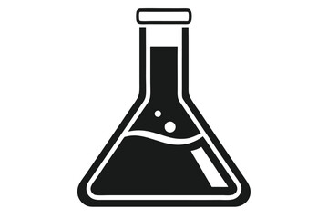 Black and White Icon of an Erlenmeyer Flask with Liquid Inside