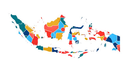 Colorful Map of Indonesia with Distinct Regional Borders in Bright Colors