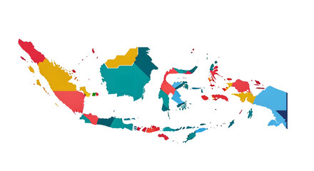 Colorful Map of Indonesia with Distinct Countries on White Background