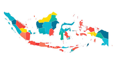 Colorful Indonesia Map Illustration with Highlighted Countries on White Background