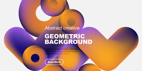 Fototapeta premium Vibrant abstract shapes overlap, creating dynamic geometric background. Colors blend, offering modern visual appeal. Text present.