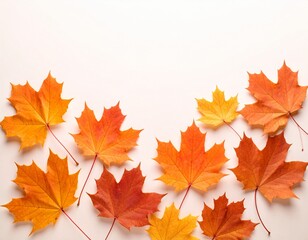 Obraz premium Generated image 赤や黄色に色づいたメープルリーフ 落ち葉 フラットレイ 暖かい光 秋 背景素材