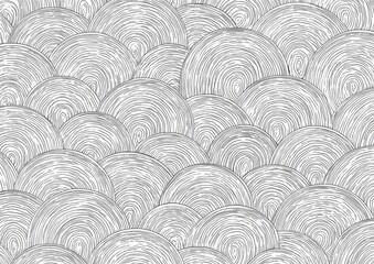 Abstract monochrome pattern of overlapping, textured circles