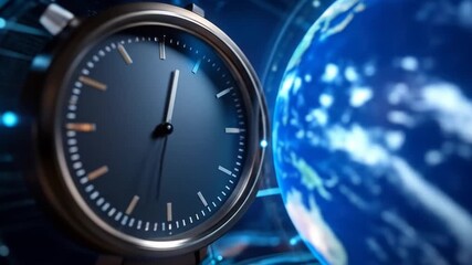 Digital clock and planet earth visual representation of time management and global business - Powered by Adobe