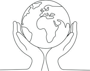 hands holding earth line art 