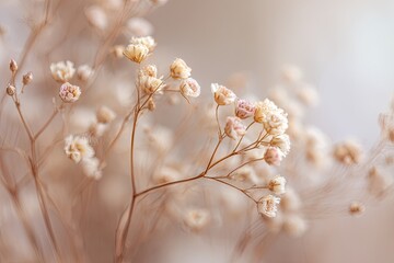Delicate dried flowers in soft pastel tones
