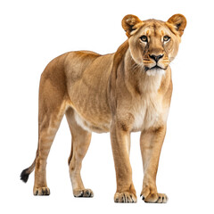 Obraz premium Majestic lioness standing isolated on transparent background