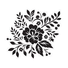 Floral design silhouette black and white vector icon