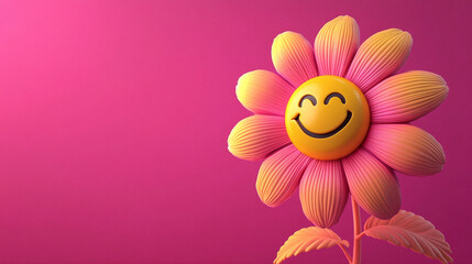 icon pink flower with smiling face against pink background
