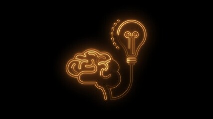 Brainstorming ideas with glowing brain and lightbulb animation on dark background