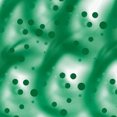 Macro image of fresh blue water drops and green bubbles on a clean glass surface