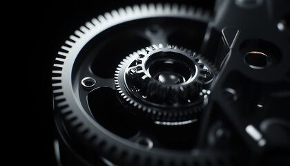 Fototapeta premium Engine gear wheel metal steel industrial technology on dark black background
