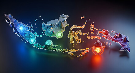 Colorful Digital Illustration of Geometric Dragons and Swords with Glowing Orbs in Transparent Background