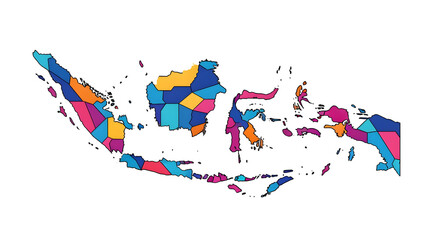 Colorful Geometric Map of Indonesia in Bright Vivid Shades
