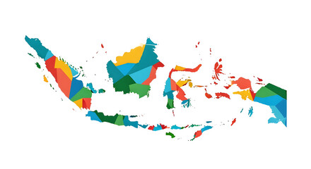 Colorful Geometric Map of Indonesia on White Background