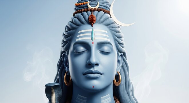 Divine Lord Shiva Meditating Serene Blue Deity Hindu God Spiritual Enlightenment Sacred Symbolism - Powered by Adobe