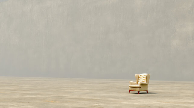 envision photorealistic ultraminimalistic setting featuring solitary chair in expansive empty space