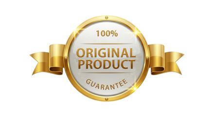 100 Percent Original Product Guarantee Emblem with Gold Ribbon graphic design isolated on a transparent background