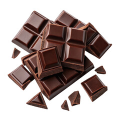 Dark chocolate bar pieces isolated on transparent background