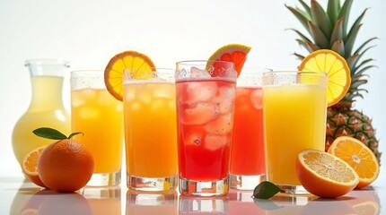 Refreshing fruit juices with citrus garnishes orange juice