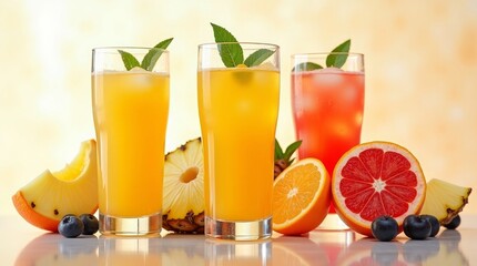Fototapeta premium Refreshing Fruit Juices With Fresh Fruit orange juice