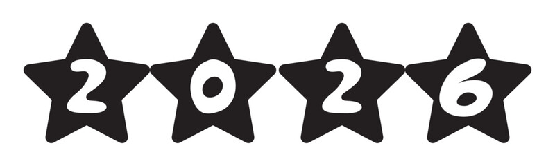 New year - 2026. Stars Hand drawn vector design. Illustration on white background.