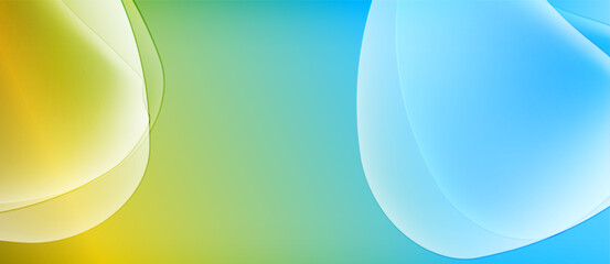 Abstract flowing shapes, vibrant colors blend. Yellow, green, blue hues create smooth gradients. Soft light, dynamic composition.