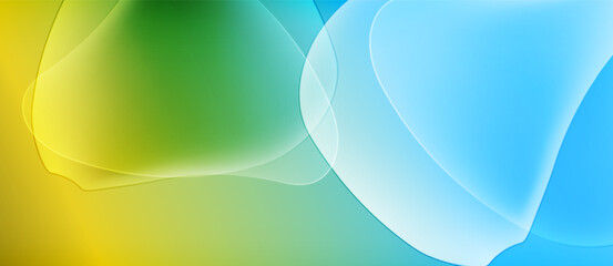 Abstract background features flowing shapes, vibrant colors. Yellow, green, blue hues blend seamlessly creating soft visual effect.