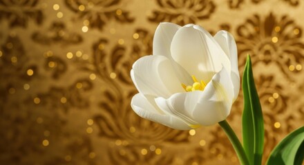Fototapeta premium White Tulip Flower with Golden Background Decorative Floral Design