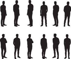 Silhouette Collection of Men Standing in Various Poses on White Background