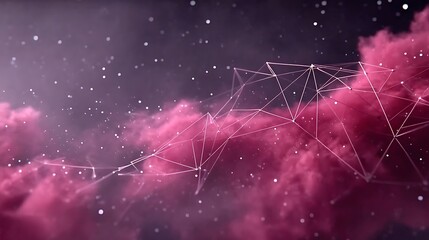 the image presents a scene reminiscent of a stylized nebula, with billowing formations of pink and purple hues creating a dreamy atmosphere