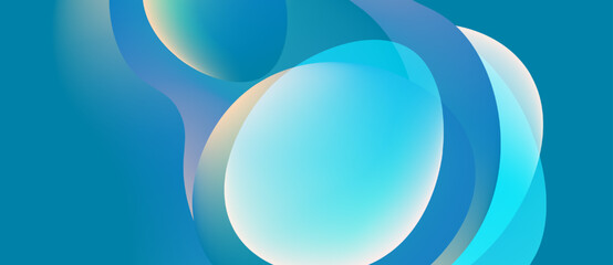 Abstract composition featuring overlapping circles. Shades range from teal to light blue, creating fluid visual effect. Minimalist design.