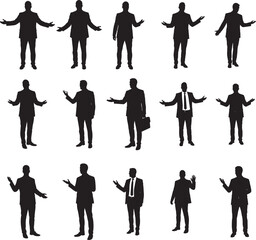 Business People Silhouettes in Various Poses Presenting or Explaining Something