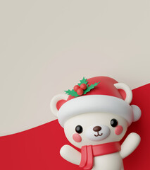 Postcard Christmas theme with Christmas bear, 3d illustration