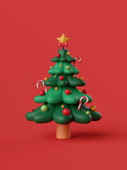 3d illustration Christmas theme of Christmas tree on red background