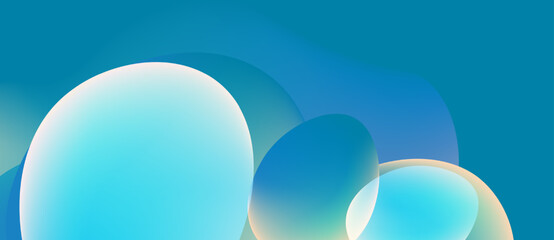 Abstract blue shapes overlap, creating soft gradients. Minimalist design evokes calm, fluid motion. Background is deep teal.