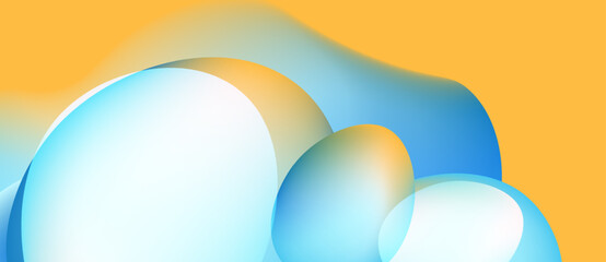 Abstract fluid shapes blend, creating soft gradients. Warm yellows contrast cool blues, suggesting movement, depth. Minimalist design.
