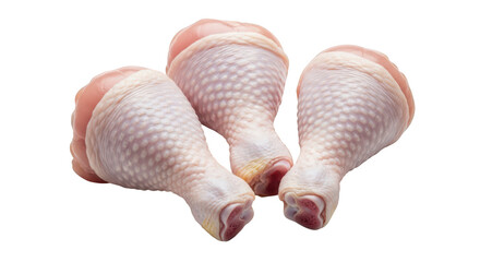 Three Raw Chicken Drumsticks With Skin And Bone Isolated On Black poultry meat isolated on a transparent background