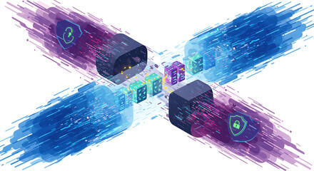 Cybersecurity Data Transfer Network: Cloud Computing Protection and Digital Information Security Concept