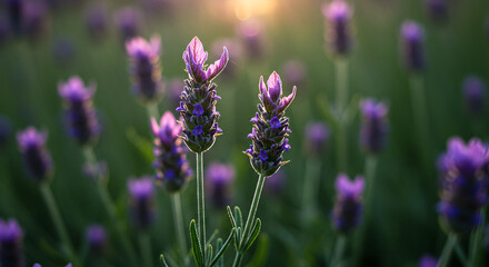 Obraz premium Vibrant purple lavender flowers blossom in a fragrant field, capturing the beauty of a summer garden