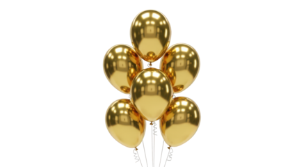 Bunch of Shiny Gold Balloons Tied Together Celebration golden metallic isolated on a transparent background