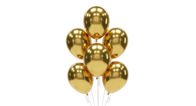 Bunch of Shiny Gold Balloons Tied Together Celebration golden metallic isolated on a transparent background